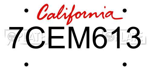 7CEM613 California License Plate