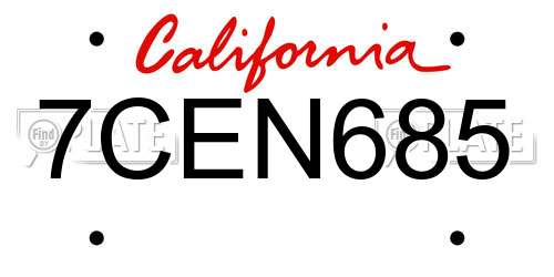 7CEN685 California License Plate