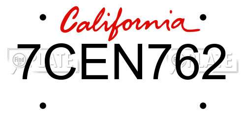 7CEN762 California License Plate