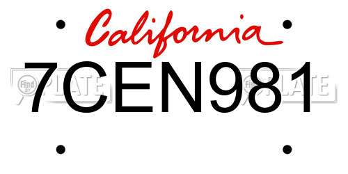 7CEN981 California License Plate