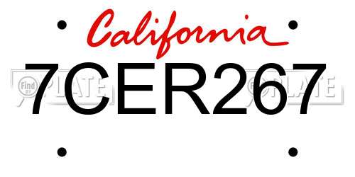 7CER267 California License Plate