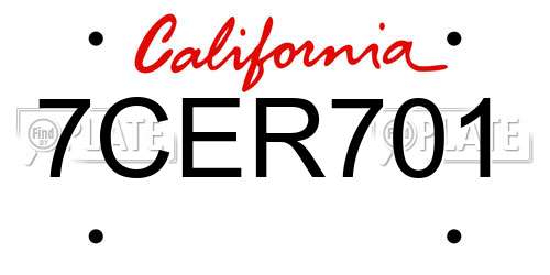 7CER701 California License Plate