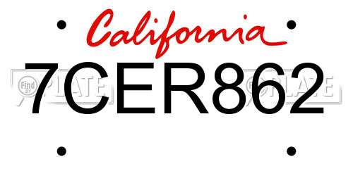 7CER862 California License Plate
