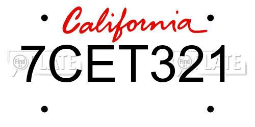 7CET321 California License Plate