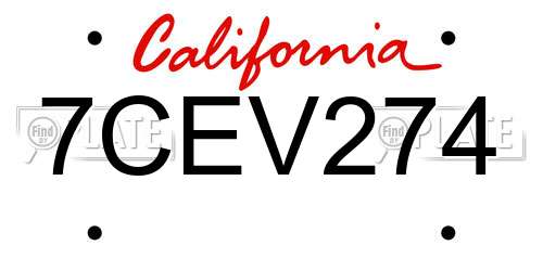 7CEV274 California License Plate