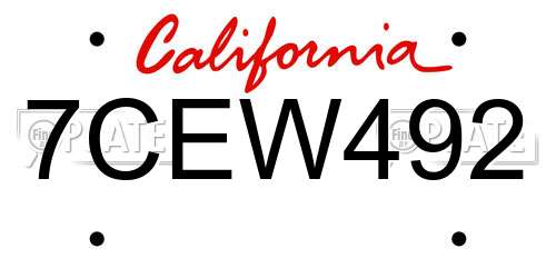 7CEW492 California License Plate