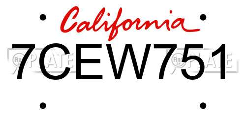 7CEW751 California License Plate