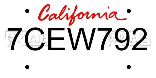 7CEW792 California License Plate