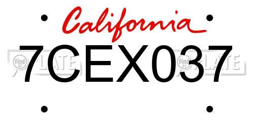 7CEX037 California License Plate