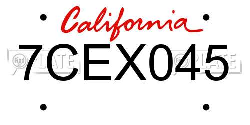 7CEX045 California License Plate