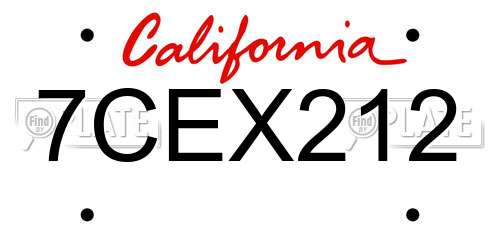 7CEX212 California License Plate