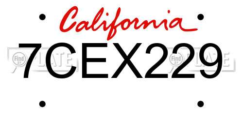 7CEX229 California License Plate