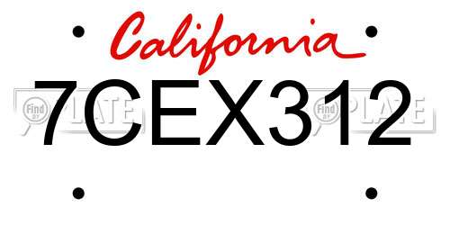 7CEX312 California License Plate