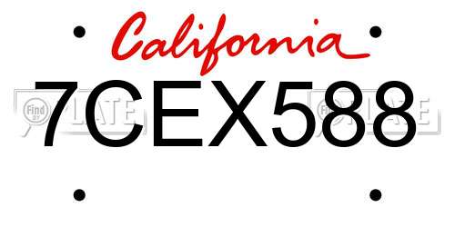 7CEX588 California License Plate