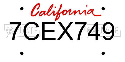 7CEX749 California License Plate