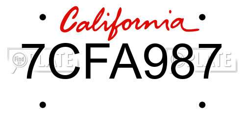 7CFA987 California License Plate