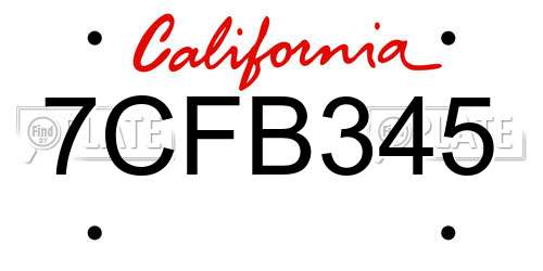 7CFB345 California License Plate