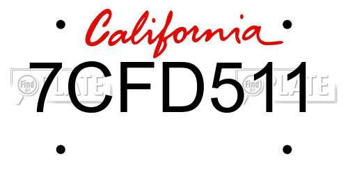 7CFD511 California License Plate