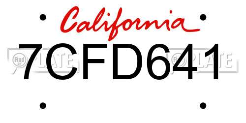 7CFD641 California License Plate