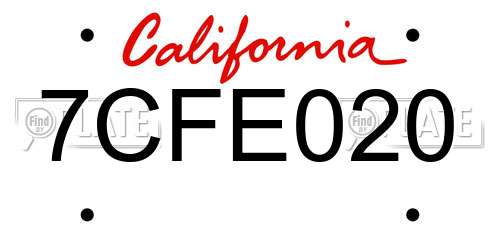 7CFE020 California License Plate