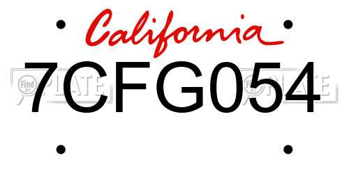 7CFG054 California License Plate