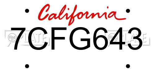 7CFG643 California License Plate