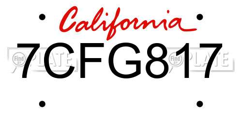 7CFG817 California License Plate