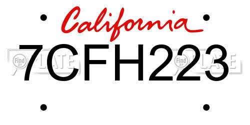 7CFH223 California License Plate