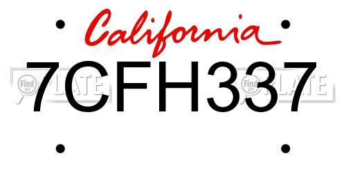 7CFH337 California License Plate