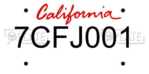 7CFJ001 California License Plate
