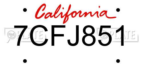 7CFJ851 California License Plate