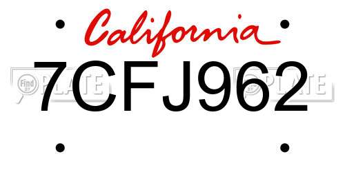 7CFJ962 California License Plate