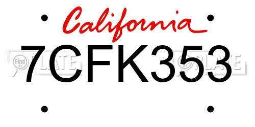 7CFK353 California License Plate