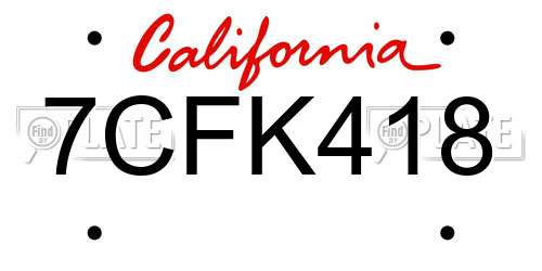 7CFK418 California License Plate