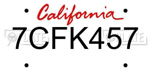 7CFK457 California License Plate