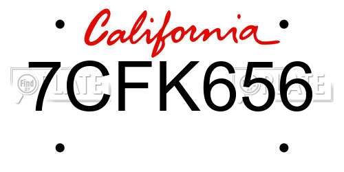 7CFK656 California License Plate