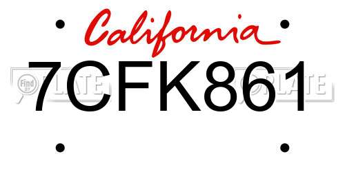 7CFK861 California License Plate
