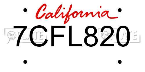 7CFL820 California License Plate