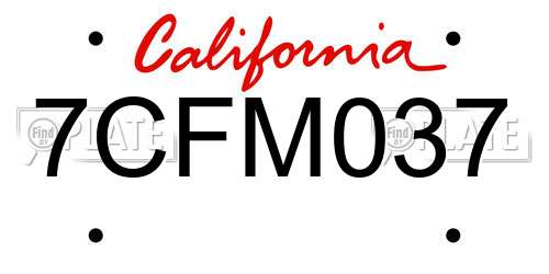 7CFM037 California License Plate