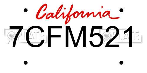 7CFM521 California License Plate