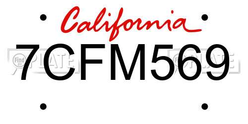 7CFM569 California License Plate