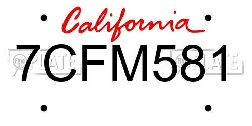 7CFM581 California License Plate