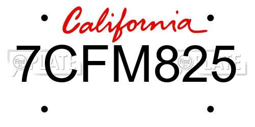 7CFM825 California License Plate