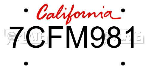 7CFM981 California License Plate