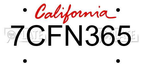7CFN365 California License Plate