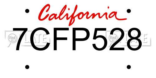7CFP528 California License Plate