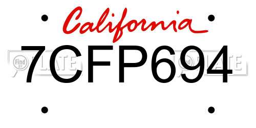 7CFP694 California License Plate