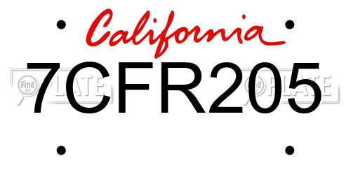 7CFR205 California License Plate