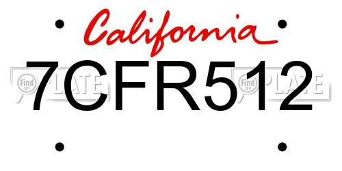 7CFR512 California License Plate