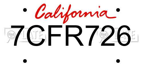 7CFR726 California License Plate